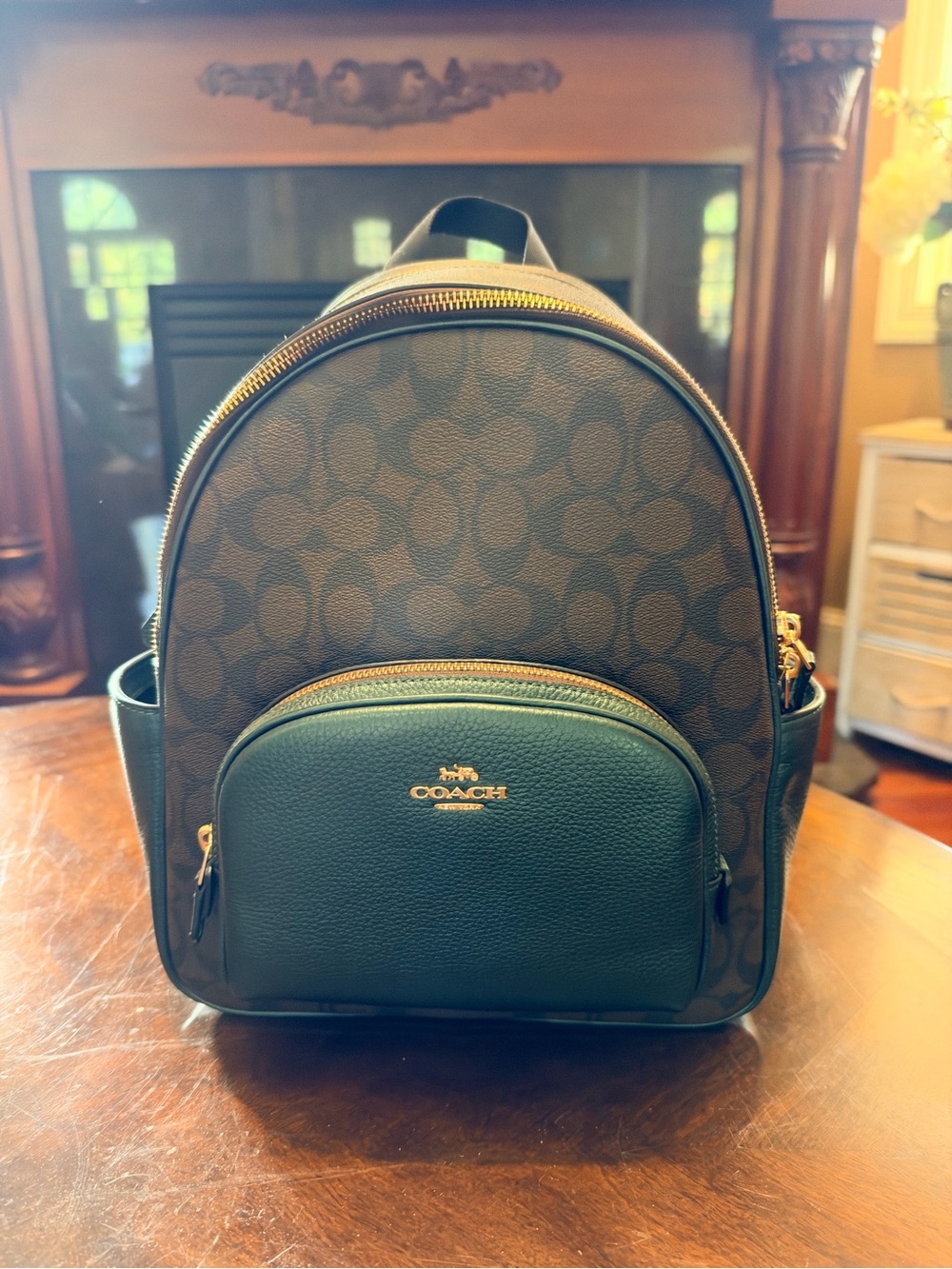 Coach Brown Signature Mini Backpack with Black Front Pocket